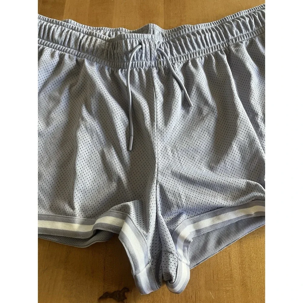 Nike Sportswear Essentials Mesh‎ Mid-Rise Shorts Blue Gray Women's XL Drawstring